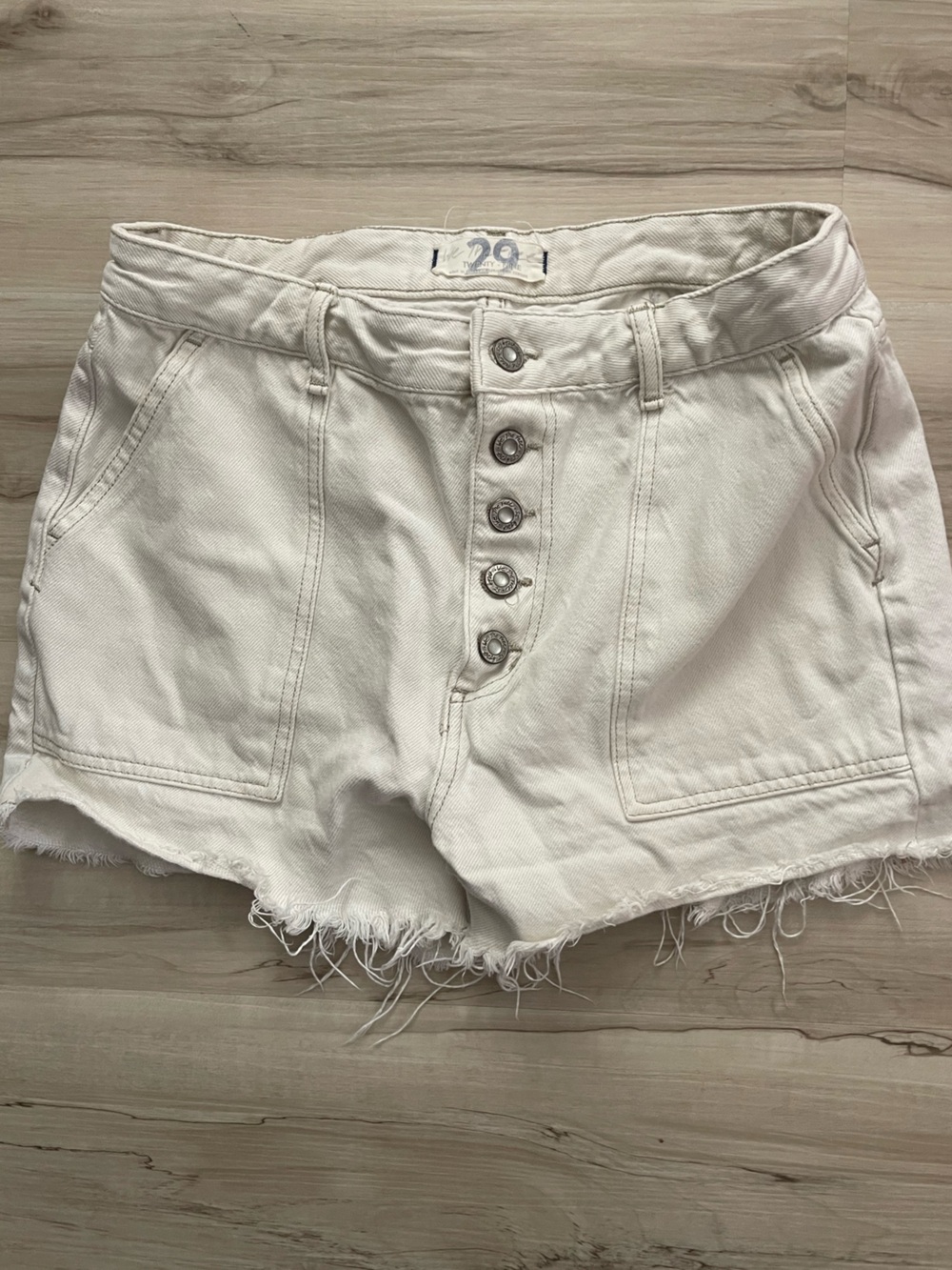 Twenty White High-Rise Button-Fly Denim Shorts
